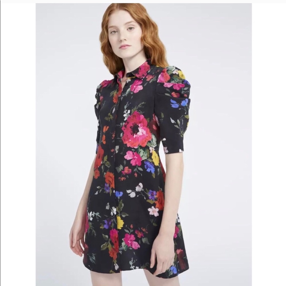Alice + Olivia Jen Floral Mini Shirt Dress L